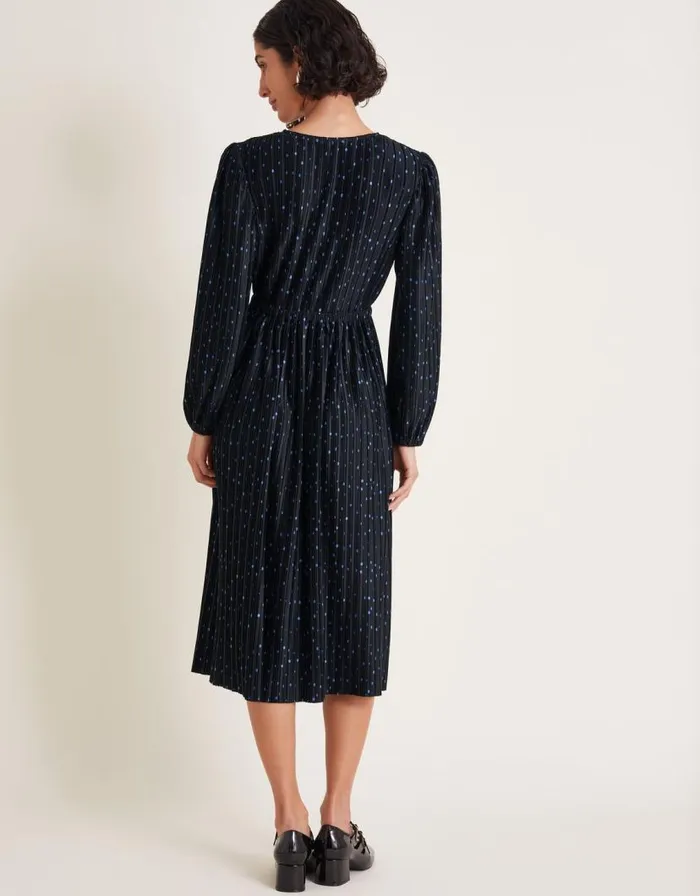 Monsoon Shiloh Plisse Spot Midi Dress Black Women Midi Dresses Monsoon Shiloh Plisse Spot Midi Dress Black Women Midi Dresses