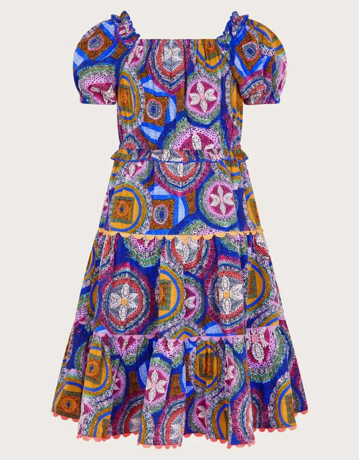 Monsoon Short Sleeve Scallop Print Dress Blue Children Dresses Monsoon Short Sleeve Scallop Print Dress Blue Children Dresses