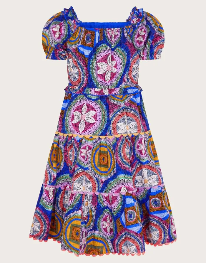Monsoon Short Sleeve Scallop Print Dress Blue Children Dresses Monsoon Short Sleeve Scallop Print Dress Blue Children Dresses