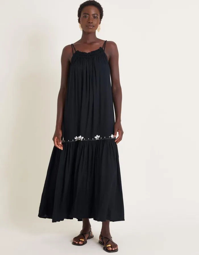 Monsoon Sia Seashell Sleeveless Midi Dress Black Women Beachwear and Swimwear
