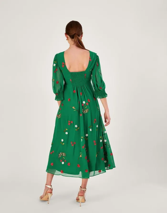 Monsoon Simone Button Through Embroidered Dress In Recycled Polyester Green Women Occasionwear Monsoon Simone Button Through Embroidered Dress In Recycled Polyester Green Women Occasionwear