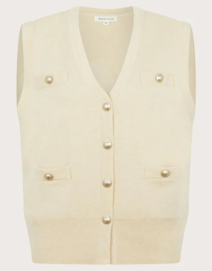 Monsoon Sky Sleeveless Cardigan Ivory Women Cardigans Monsoon Sky Sleeveless Cardigan Ivory Women Cardigans