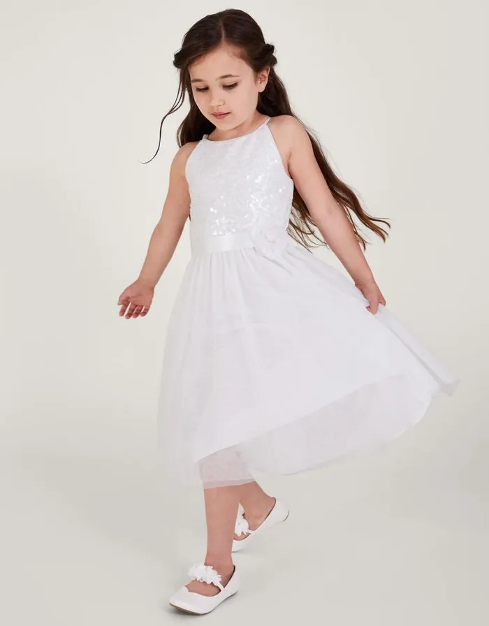 Monsoon Sleeveless Sequin Tulle Dress Ivory Children Dresses