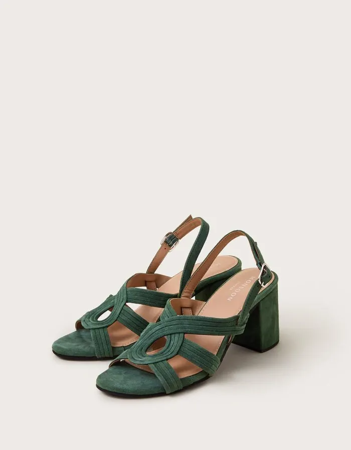 Monsoon Strappy Suede Block Heels Green Women Sandals