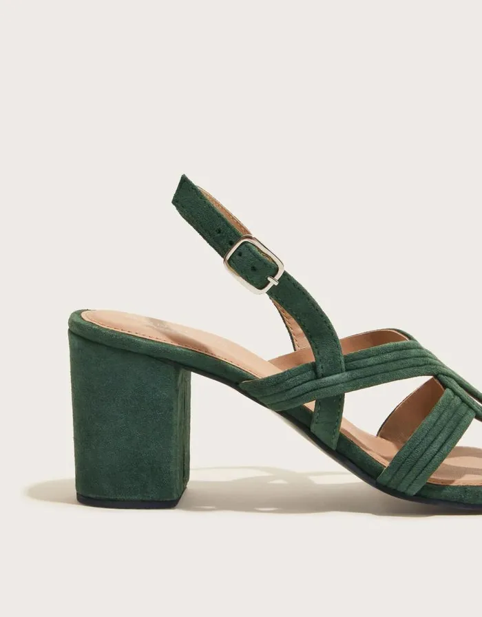 Monsoon Strappy Suede Block Heels Green Women Sandals Monsoon Strappy Suede Block Heels Green Women Sandals