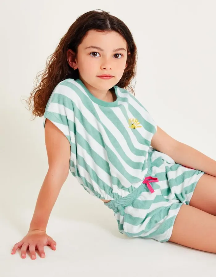 Monsoon Stripe Towelling Crop Top Green Children Casualwear Collection