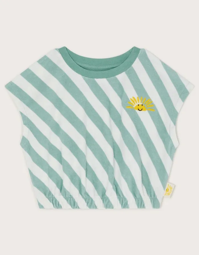 Monsoon Stripe Towelling Crop Top Green Children Casualwear Collection Monsoon Stripe Towelling Crop Top Green Children Casualwear Collection