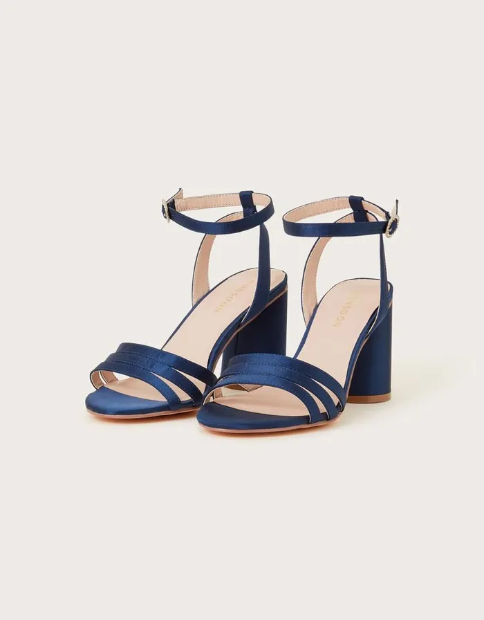 Monsoon Trio Strap Block Heeled Sandals Blue Women Sandals