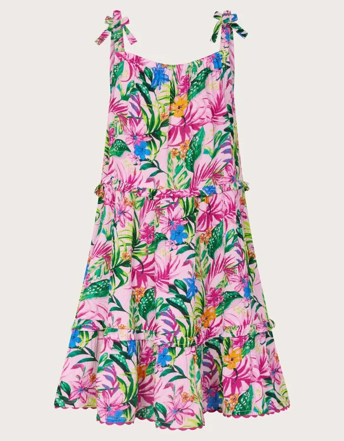 Monsoon Tropical Palm Print Frill Dress Ivory Children Dresses Monsoon Tropical Palm Print Frill Dress Ivory Children Dresses