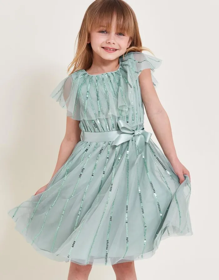 Monsoon Ulla Sequin Dress Blue Children Dresses