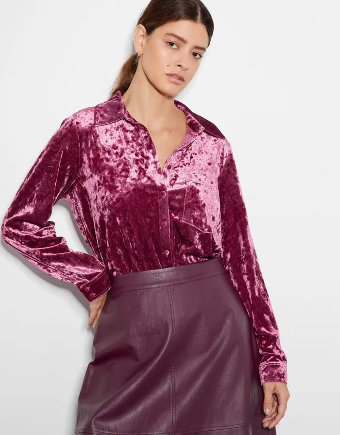 Monsoon Vida Velvet Shirt Pink Women Tops and Blouses