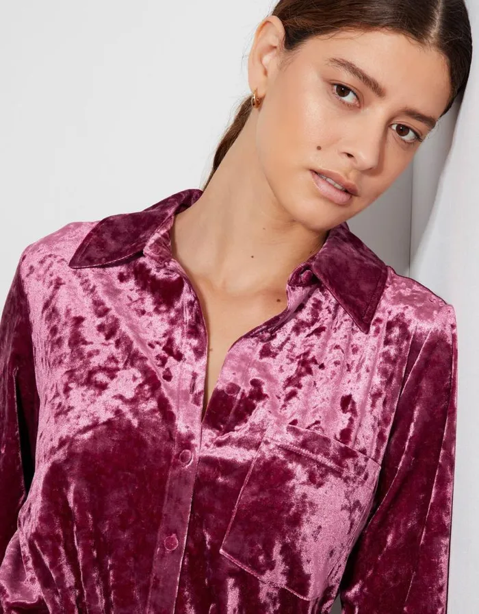Monsoon Vida Velvet Shirt Pink Women Tops and Blouses Monsoon Vida Velvet Shirt Pink Women Tops and Blouses
