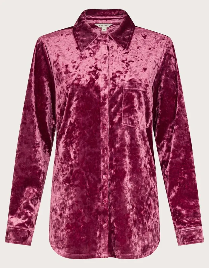 Monsoon Vida Velvet Shirt Pink Women Tops and Blouses Monsoon Vida Velvet Shirt Pink Women Tops and Blouses