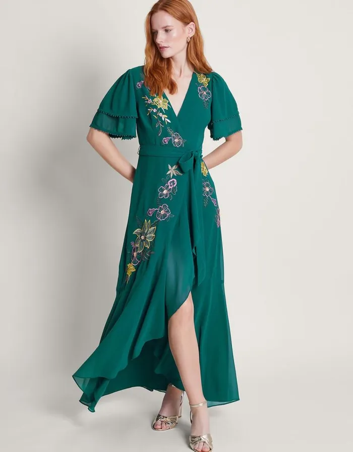 Monsoon Wanda Floral Embellished Dress Teal Women Occasionwear