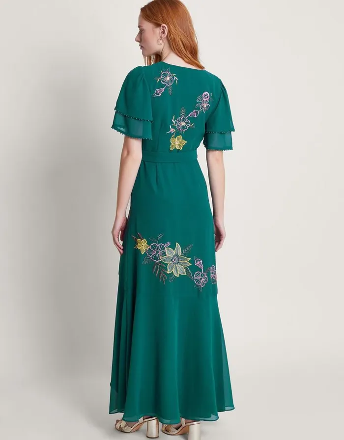 Monsoon Wanda Floral Embellished Dress Teal Women Occasionwear Monsoon Wanda Floral Embellished Dress Teal Women Occasionwear