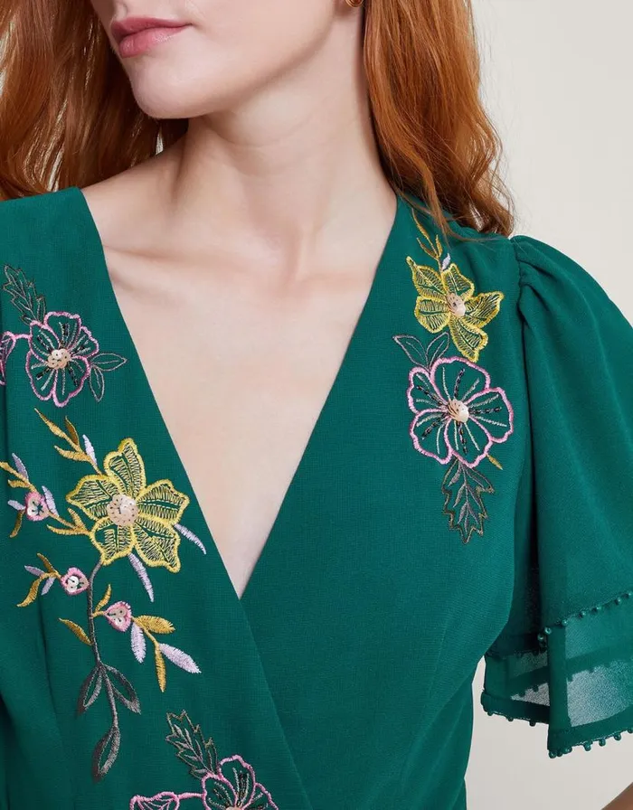 Monsoon Wanda Floral Embellished Dress Teal Women Occasionwear Monsoon Wanda Floral Embellished Dress Teal Women Occasionwear