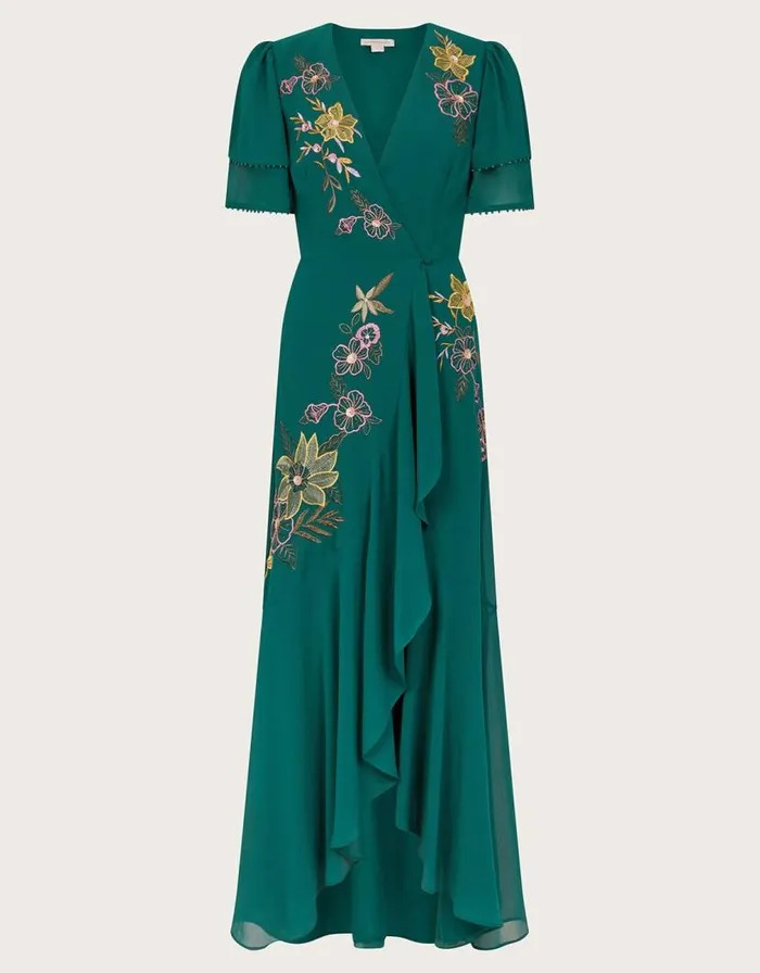 Monsoon Wanda Floral Embellished Dress Teal Women Occasionwear Monsoon Wanda Floral Embellished Dress Teal Women Occasionwear