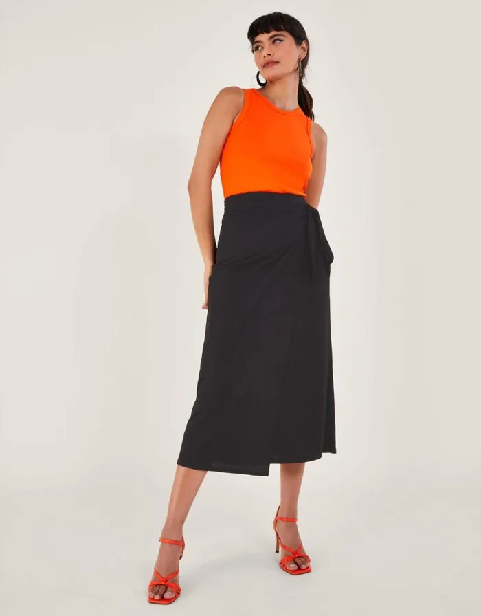 Monsoon Winnie Wrap Midi Skirt Black Women Casualwear