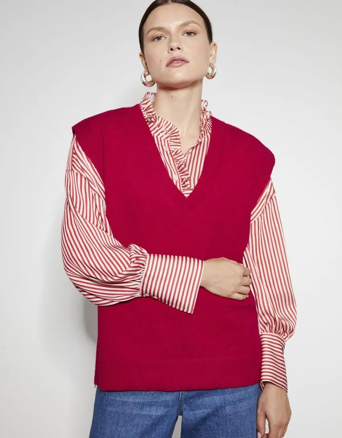 Monsoon Zuri Zip Detail Knit Tabard Red Women Knitwear