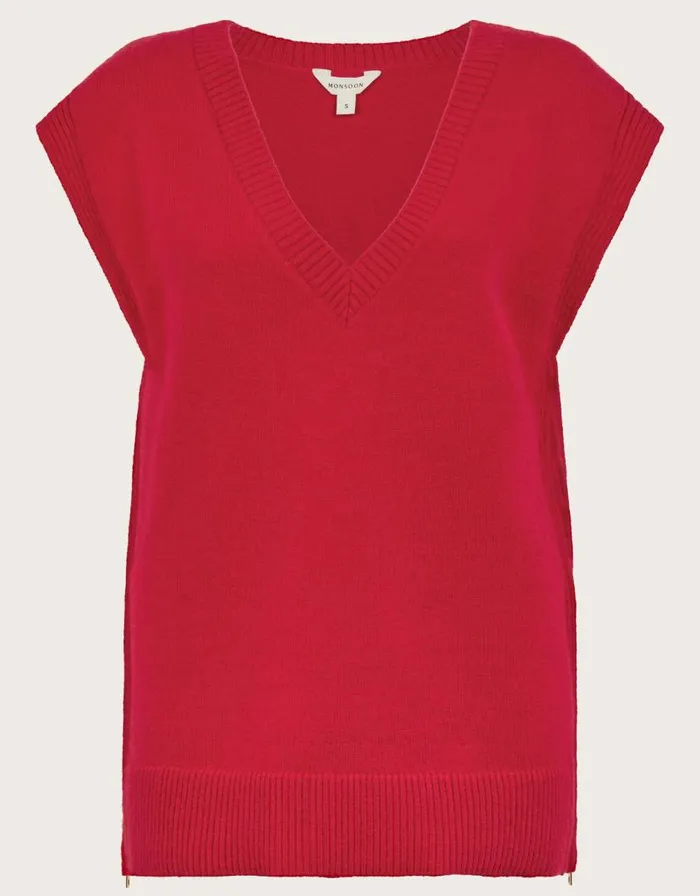 Monsoon Zuri Zip Detail Knit Tabard Red Women Knitwear Monsoon Zuri Zip Detail Knit Tabard Red Women Knitwear