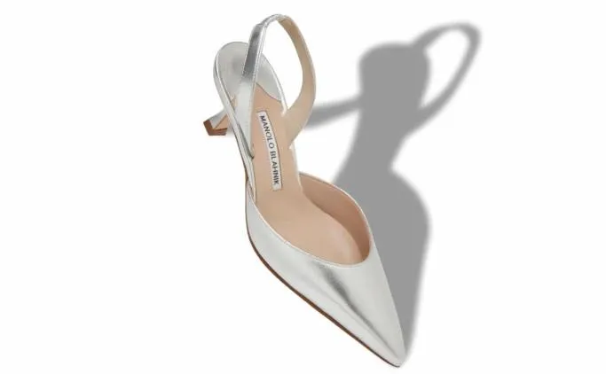 Mules Women Manolo Blahnik CAROLYNE 50Silver Nappa Leather Slingback Pumps