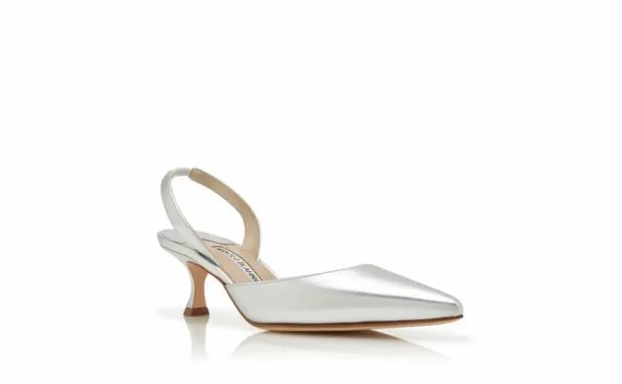 Mules Women Manolo Blahnik CAROLYNE 50Silver Nappa Leather Slingback Pumps Mules Women Manolo Blahnik CAROLYNE 50Silver Nappa Leather Slingback Pumps