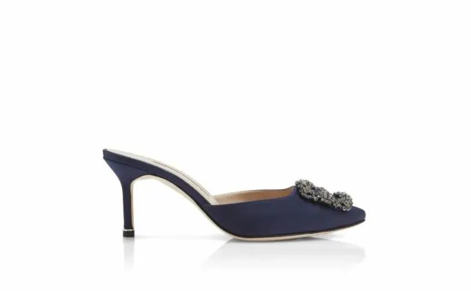 Mules Women Manolo Blahnik HANGISIMUNavy Blue Satin Jewel Buckle Mules Mules Women Manolo Blahnik HANGISIMUNavy Blue Satin Jewel Buckle Mules