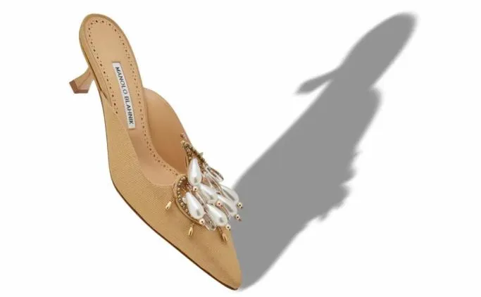 Mules Women Manolo Blahnik ORIENTALIAGold Grosgrain Embellished Mules