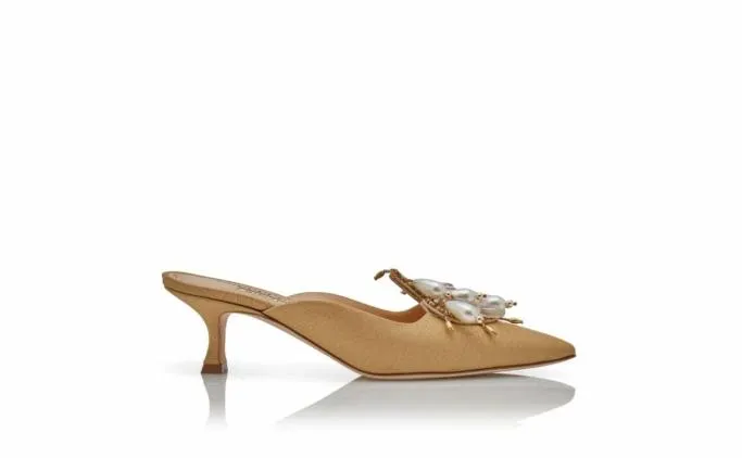 Mules Women Manolo Blahnik ORIENTALIAGold Grosgrain Embellished Mules