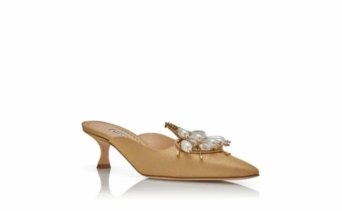 Mules Women Manolo Blahnik ORIENTALIAGold Grosgrain Embellished Mules