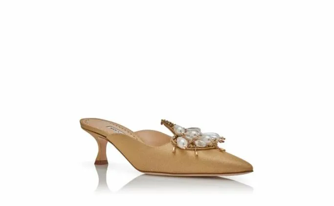 Mules Women Manolo Blahnik ORIENTALIAGold Grosgrain Embellished Mules