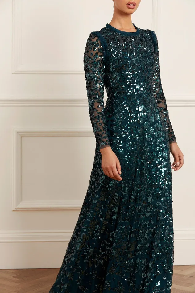 Needle and Thread Aurelia Long Sleeve Gown Green Women Embellished Dresses