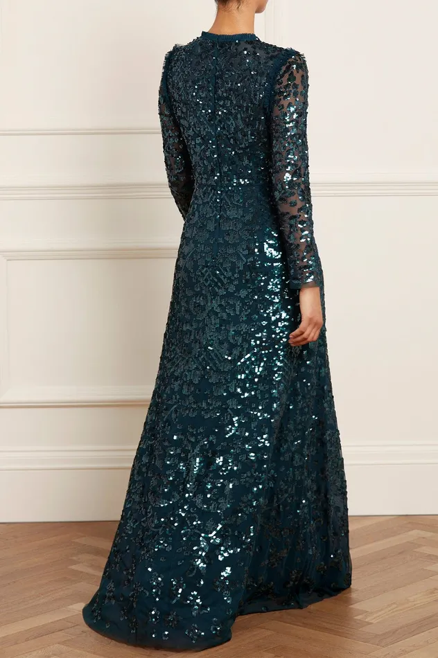 Needle and Thread Aurelia Long Sleeve Gown Green Women Embellished Dresses