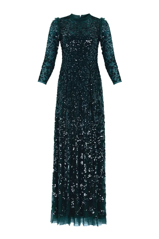 Needle and Thread Aurelia Long Sleeve Gown Green Women Embellished Dresses