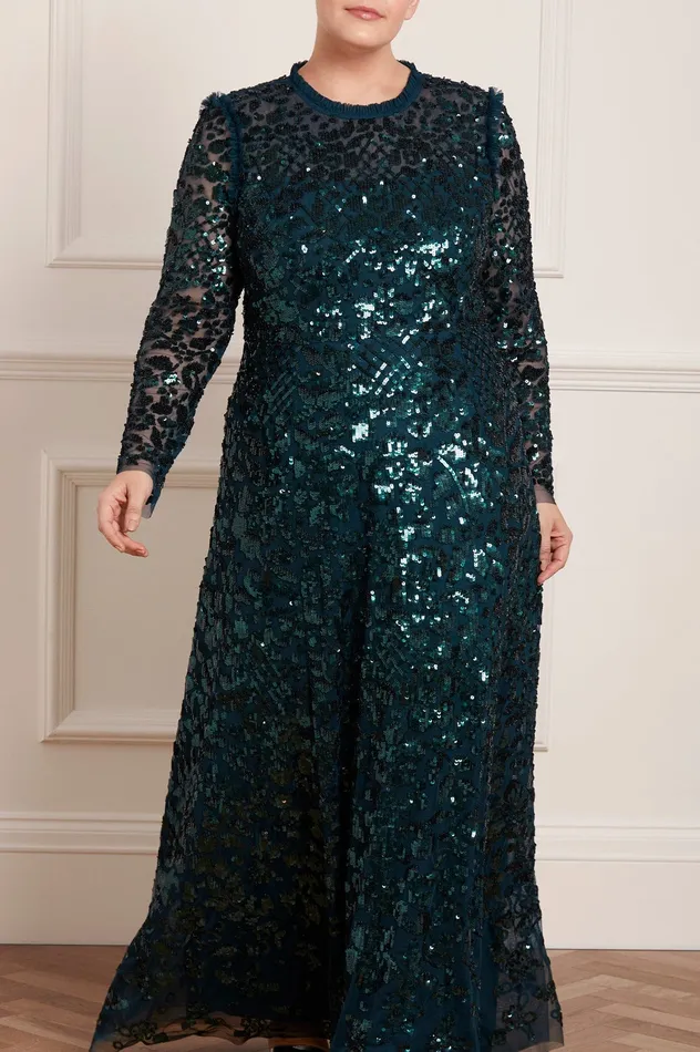 Needle and Thread Aurelia Long Sleeve Gown Green Women Embellished Dresses