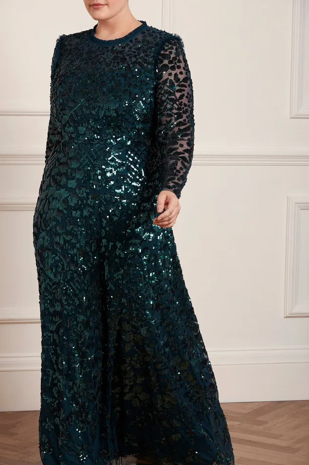 Needle and Thread Aurelia Long Sleeve Gown Green Women Embellished Dresses