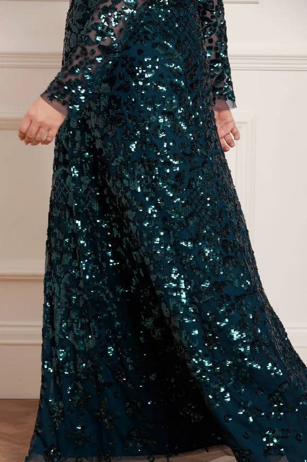 Needle and Thread Aurelia Long Sleeve Gown Green Women Embellished Dresses