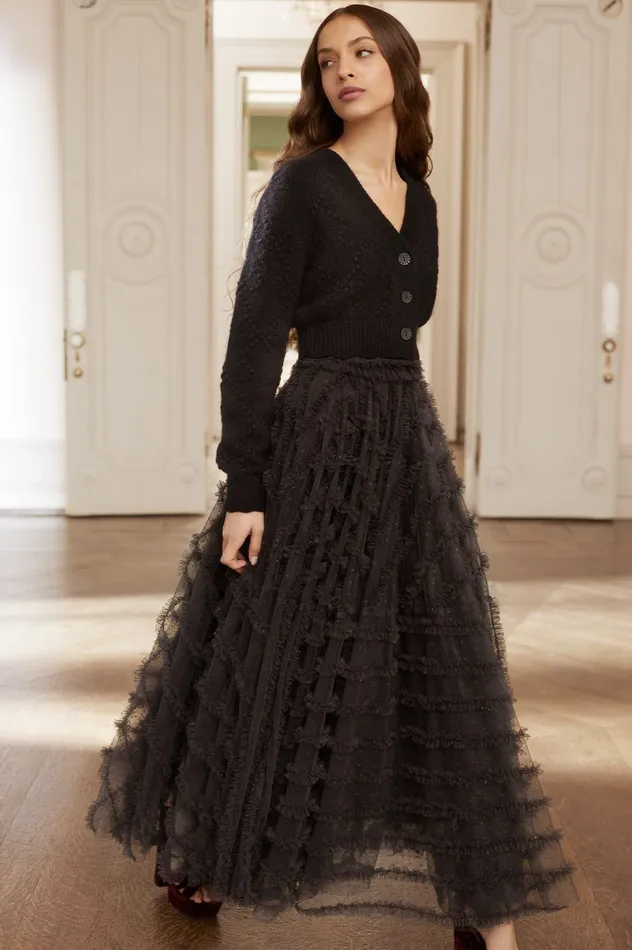 Needle and Thread Bow Stitch Cropped Cardigan Black Women Knitwear