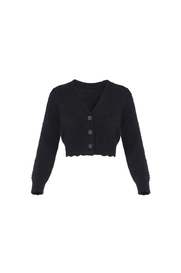 Needle and Thread Bow Stitch Cropped Cardigan Black Women Knitwear