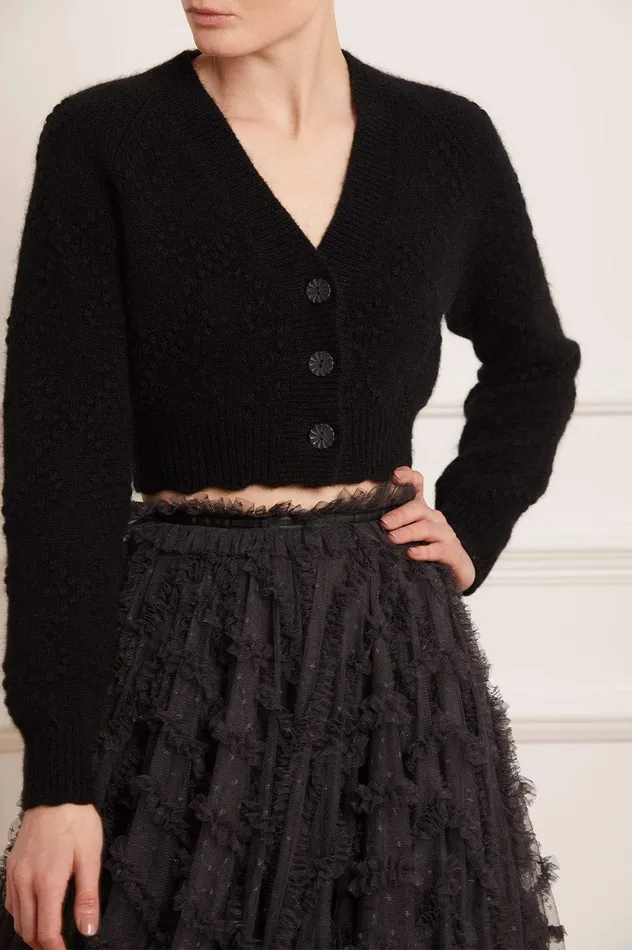 Needle and Thread Bow Stitch Cropped Cardigan Black Women Knitwear
