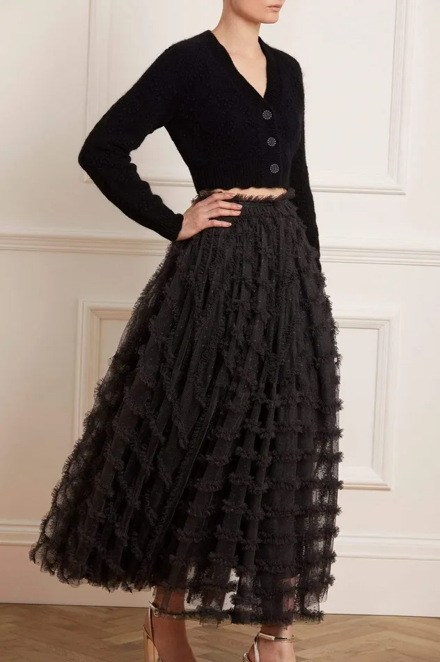 Needle and Thread Bow Stitch Cropped Cardigan Black Women Knitwear