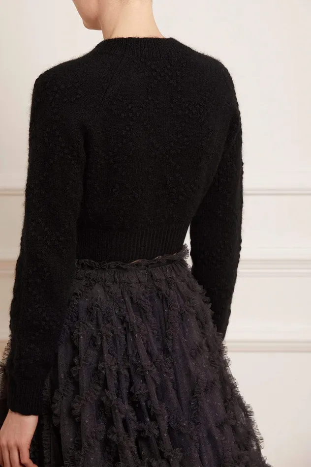 Needle and Thread Bow Stitch Cropped Cardigan Black Women Knitwear