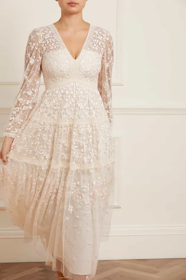 Needle and Thread Celestia Ribbon Ankle Gown Champagne Women Embroidered Dresses Needle and Thread Celestia Ribbon Ankle Gown Champagne Women Embroidered Dresses