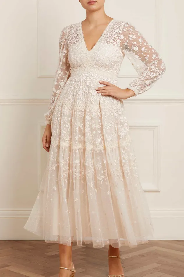 Needle and Thread Celestia Ribbon Ankle Gown Champagne Women Embroidered Dresses