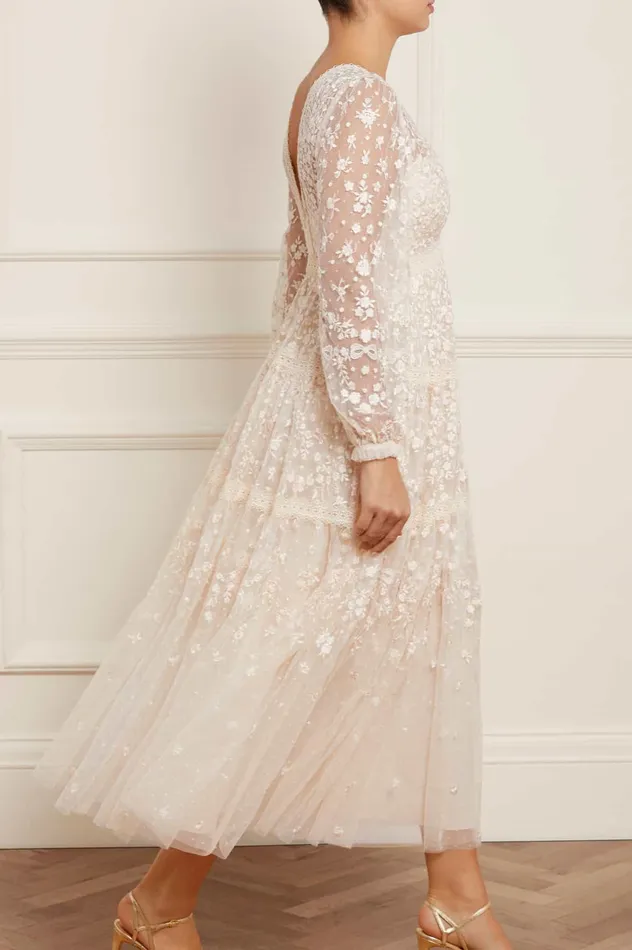 Needle and Thread Celestia Ribbon Ankle Gown Champagne Women Embroidered Dresses