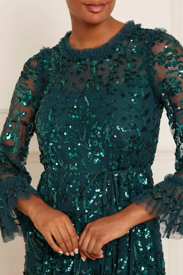 Needle and Thread Celia Long Sleeve Ankle Gown Green Women Evening Dresses