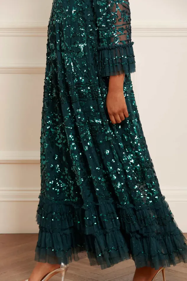 Needle and Thread Celia Long Sleeve Ankle Gown Green Women Evening Dresses