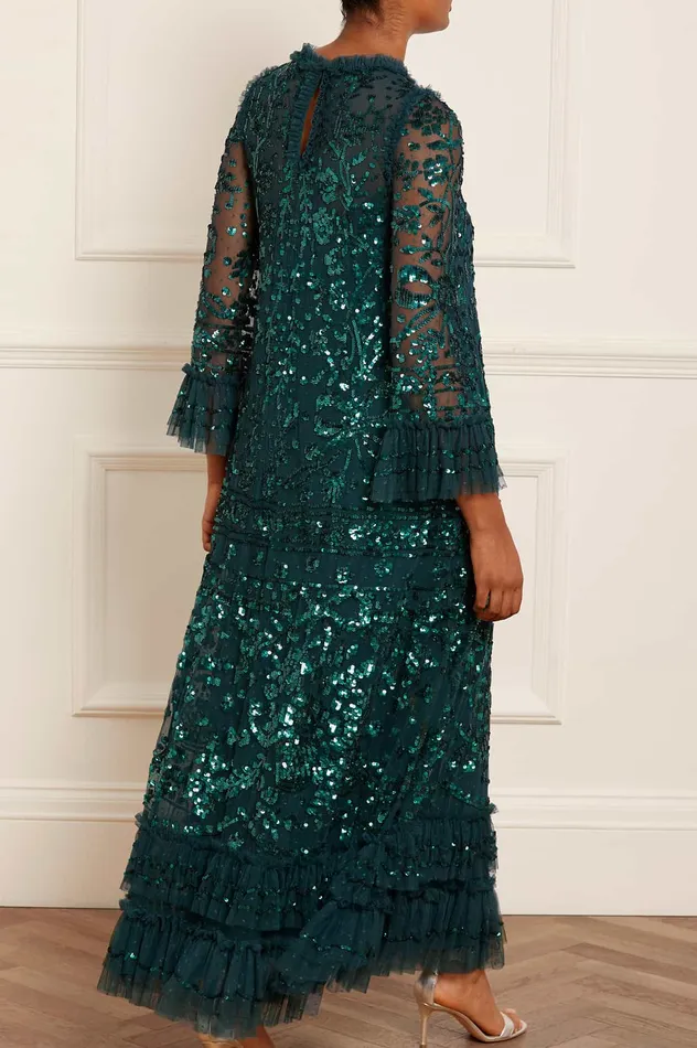 Needle and Thread Celia Long Sleeve Ankle Gown Green Women Evening Dresses