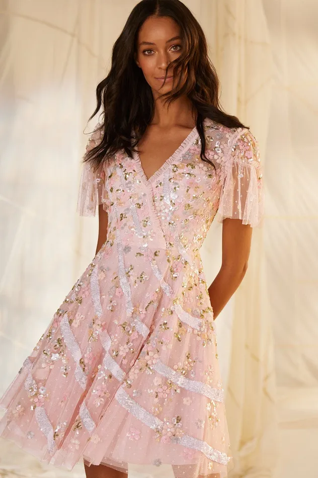 Needle and Thread Dianella Sequin Mini Dress Pink Women Embellished Dresses