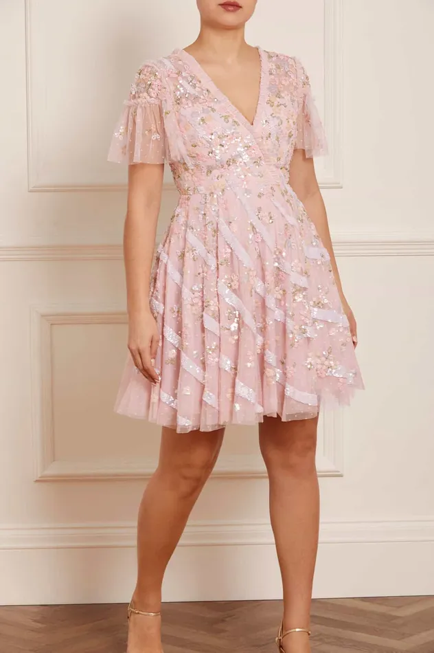 Needle and Thread Dianella Sequin Mini Dress Pink Women Embellished Dresses